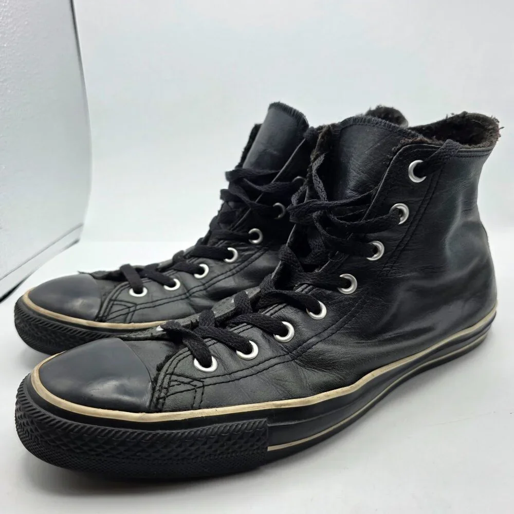 Converse All Star Leather Hi Top Mens Size 11 Black Casual Sneakers Athletic - Picture 3 of 15
